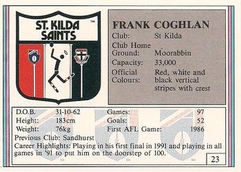 1992 AFL Regina #23 Frank Coghlan Back